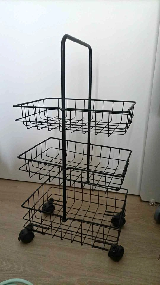 3-Tier Black Metal Wire Rolling Basket Cart ⚽