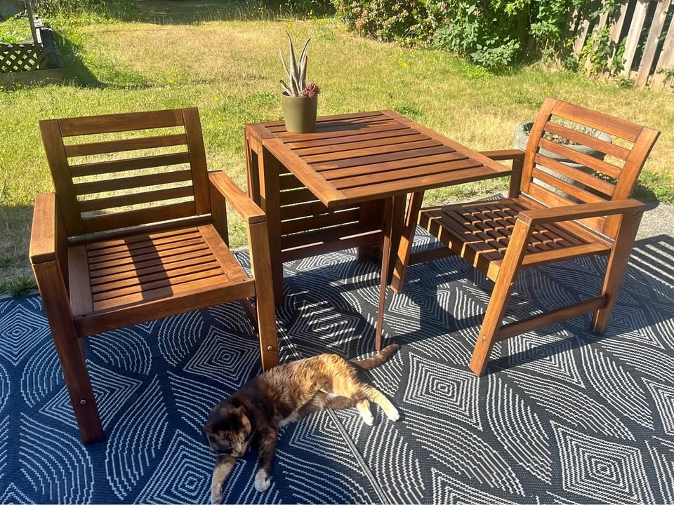 IKEA Acacia Outdoor Armchairs + Gateleg Table – Newly Sanded & S