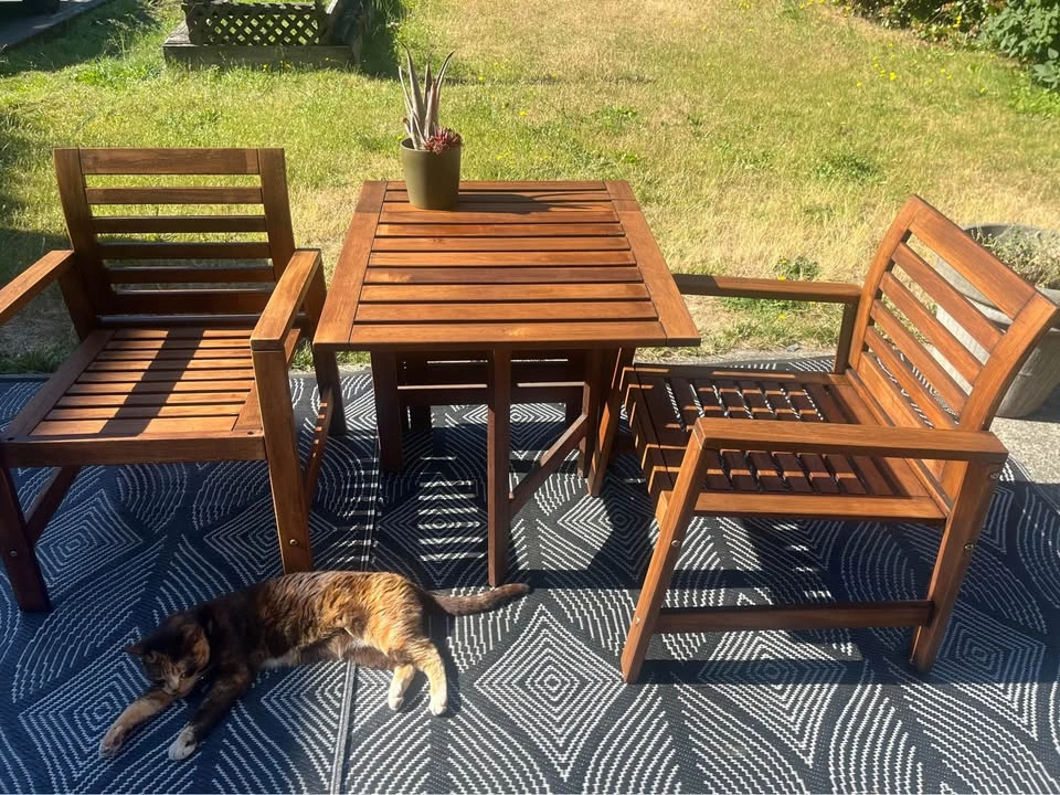IKEA Acacia Outdoor Armchairs + Gateleg Table – Newly Sanded & S - photo 2