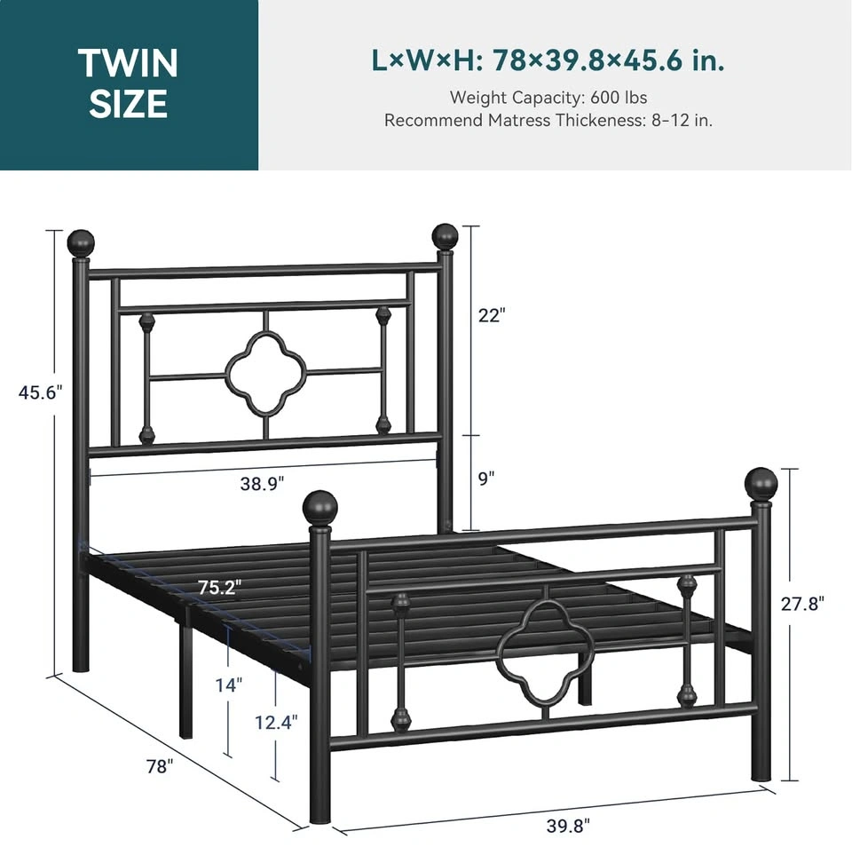 New Twin Size Victorian Vintage Metal Platform Bed Frame - photo 2