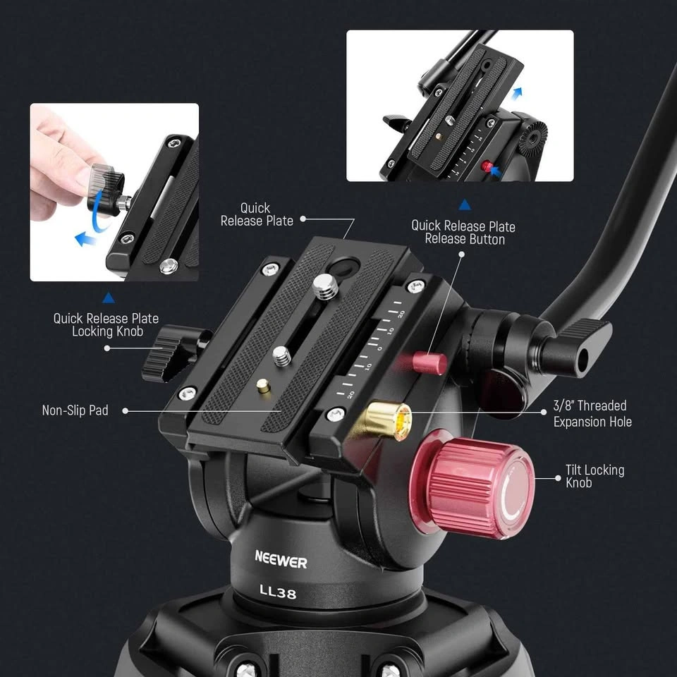 NEEWER LL38 79" Camera Tripod Quick Release with Fluid Head - photo 5