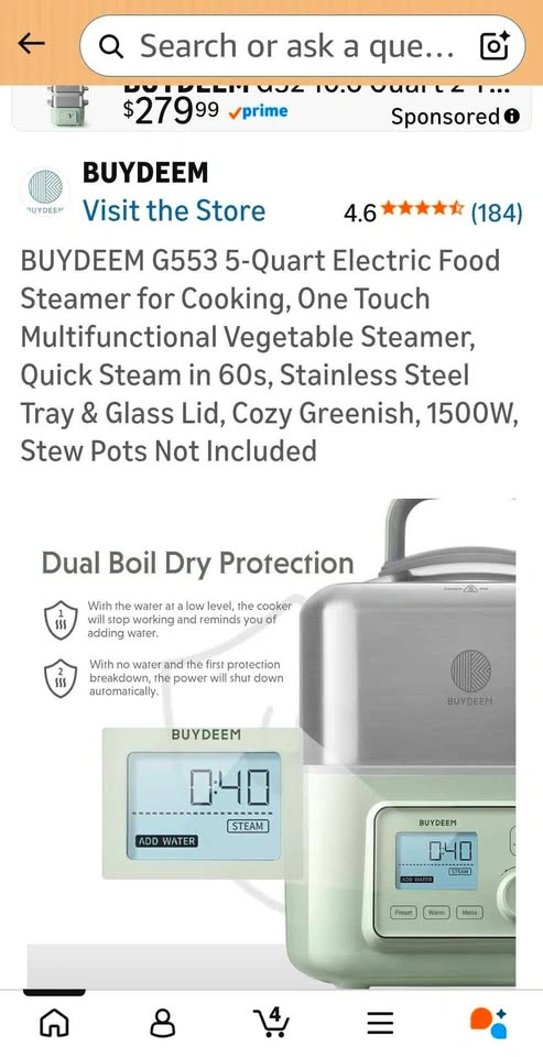 Brand new BUYDEEM G553 5-Quart Electric Food Steamer - photo 4