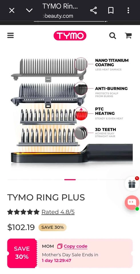 TYMO RING PLUS 6-in-1 Hair Straightening Comb - photo 3