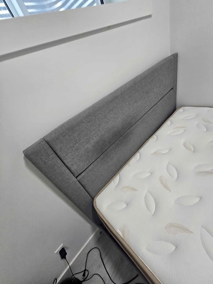 Grey Upholstered Queen Bed Frame with Box spring