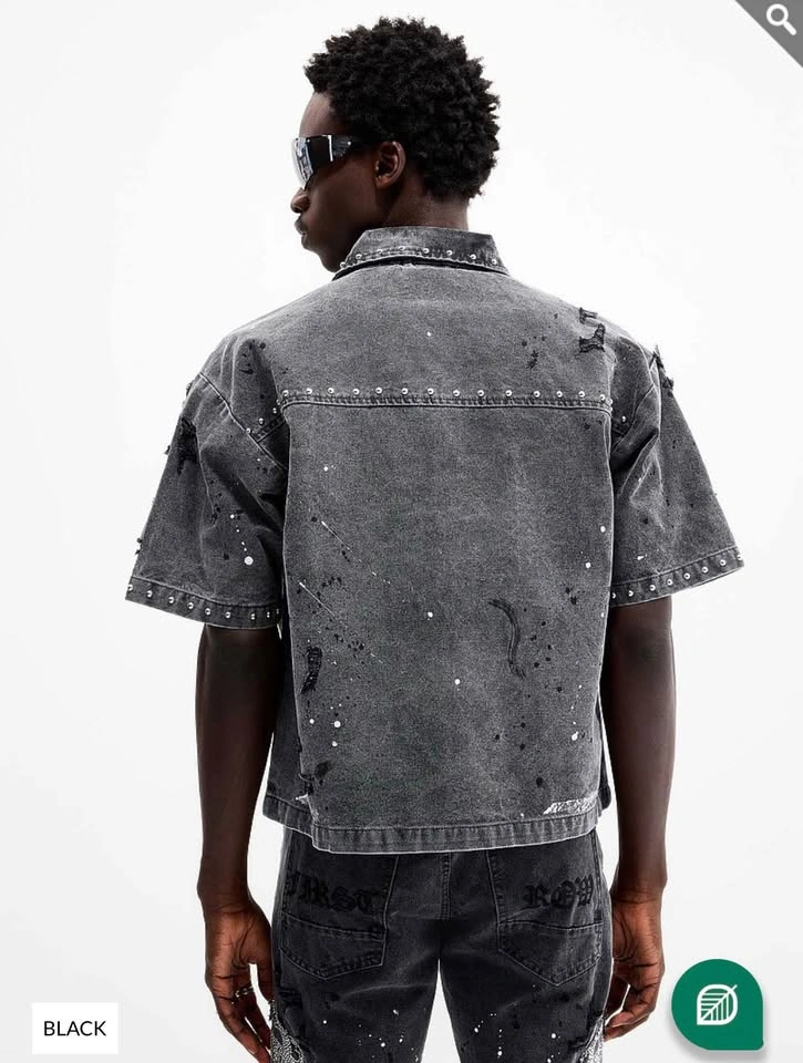 First Row Studded Denim Short Sleeve Jacket Men’s Medium - photo 3