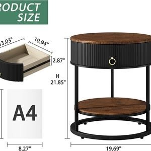 Round End Table with Drawer, Modern Wood Grain Side Table - photo 4