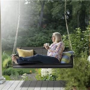 4 ft. Black Wood Patio Porch Swing with Adjustable Chains