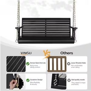 4 ft. Black Wood Patio Porch Swing with Adjustable Chains - photo 2