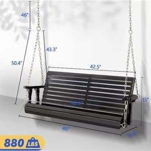 4 ft. Black Wood Patio Porch Swing with Adjustable Chains - photo 3