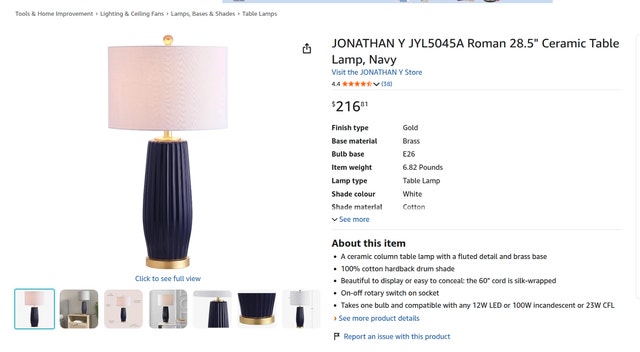 JONATHAN Y Roman 28.5" Ceramic Table Lamp, Navy