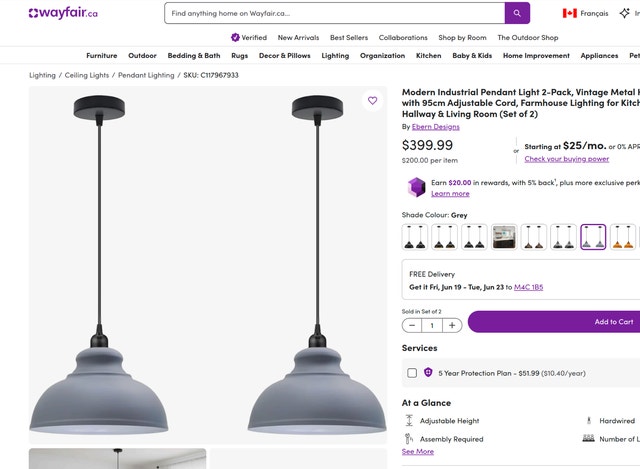 2 Pack Modern Metal Dome Pendant Light Set
