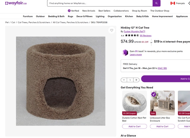 Hinkley 12'' H Cat Tree SLIGHTLY DIFFERENT COLOR