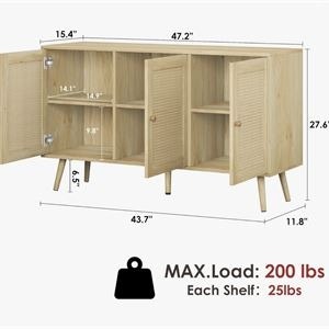 47.2" Rattan Sideboard Buffet Cabinet with 3 Doors - photo 3