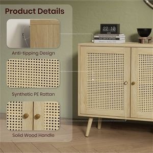 47.2" Rattan Sideboard Buffet Cabinet with 3 Doors - photo 4