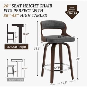 26" Grey Carylon Swivel Upholstered Counter Stool - photo 3