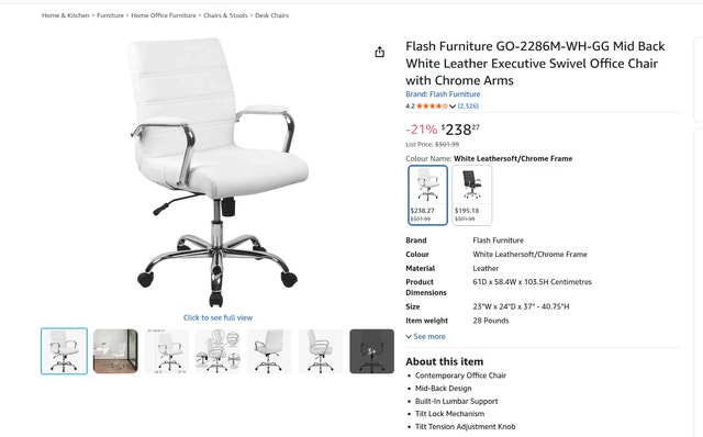Flash Furniture Mid Back White Leather Executive Swivel