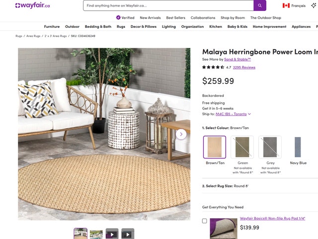 8' round, Malaya Herringbone Power Loom Indoor/Outdoor Rug - photo 5