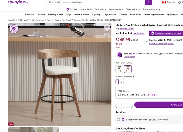 Modern And Stylish Bucket Swivel Barstool With Backrest