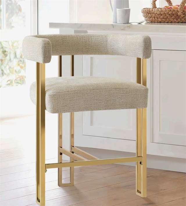 Rienna 25" Upholstered Gold Chenille Solid Back Counter Stool - photo 2
