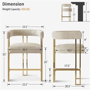 Rienna 25" Upholstered Gold Chenille Solid Back Counter Stool - photo 3