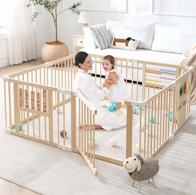 24" H x 56" W x 56" D Wooden Baby Playpen with Educational Toys - photo 2