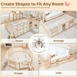 24" H x 56" W x 56" D Wooden Baby Playpen with Educational Toys - photo 4