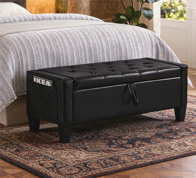 Storage Ottoman Bench with Safety Hinge, Upholstered Entryway