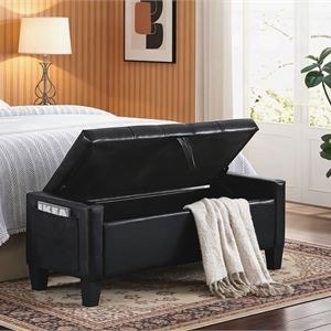 Storage Ottoman Bench with Safety Hinge, Upholstered Entryway - photo 3