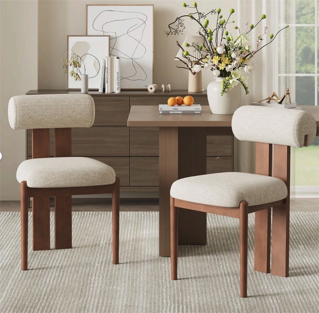 Modern Upholstered Dining Chairs with Solid Wood Legs (Set of 2)