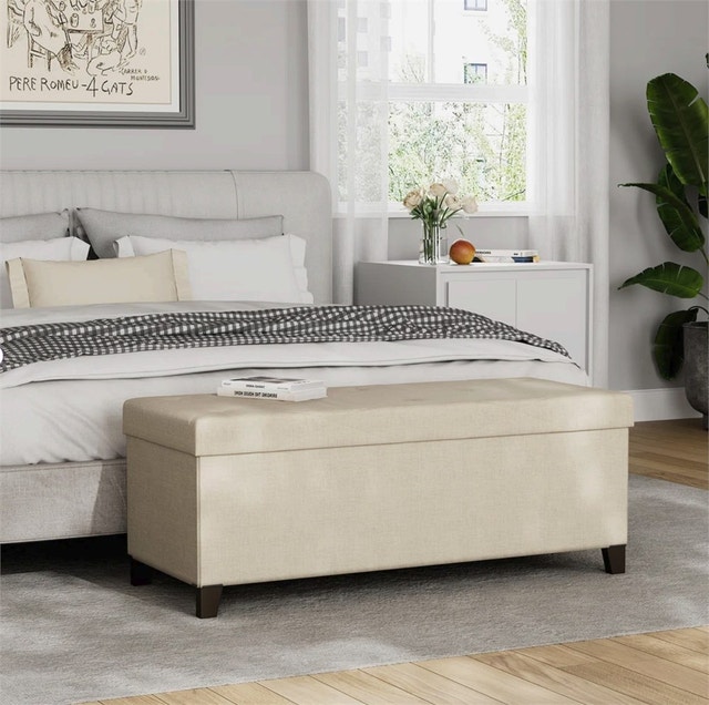 43.31" Jenaya Upholstered Storage Bench with Solid Wood Legs - photo 2
