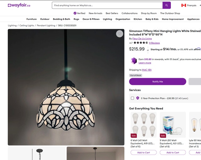 8"W*8"D*60"H Simonson Tiffany Mini Hanging Lights White Stained
