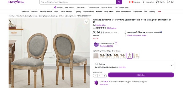 2-20" Mid-Century King Louis Back Solid Wood Dining chairs