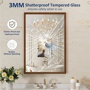 Walnut Bathroom Mirror 24x36 in, Walnut Wood Grain Framed Mirror - photo 4