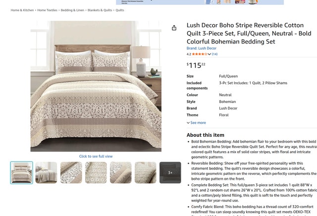 Queen Lush Decor Boho Stripe Reversible Cotton Quilt 3-Piece Set
