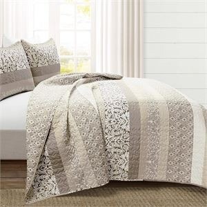Queen Lush Decor Boho Stripe Reversible Cotton Quilt 3-Piece Set - photo 3