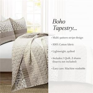 Queen Lush Decor Boho Stripe Reversible Cotton Quilt 3-Piece Set - photo 5