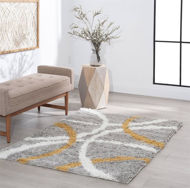 4' x 5'3" Tayse Uptown Shag Rug - Silver/Yellow