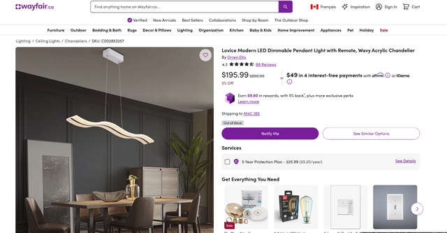 Lovice Modern LED Dimmable Pendant Light with Remote, Wavy