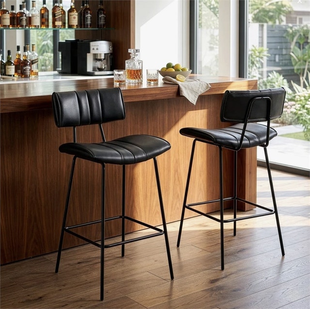 Set of 2 Palgrave Bar Stool with Black Metal Legs - photo 2