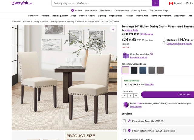 20'' H Linen Dining Chair - Upholstered Parsons Side Chair