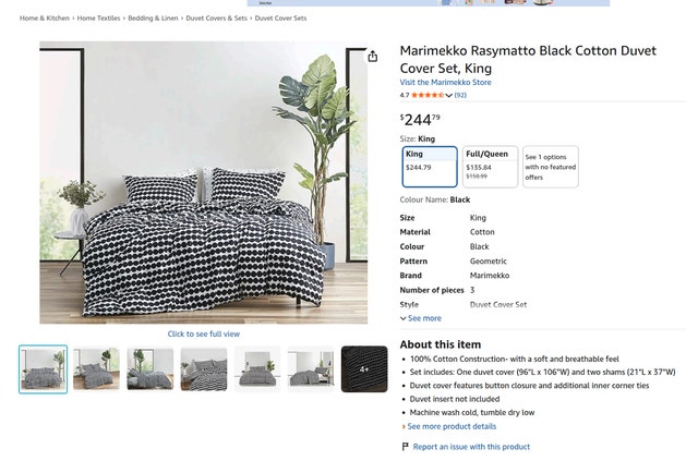 Marimekko Rasymatto Black Cotton Duvet Cover Set, King