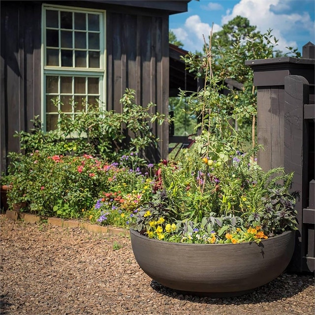 21" Orinoco Double Walled Plastic Planter Bowl Bronze