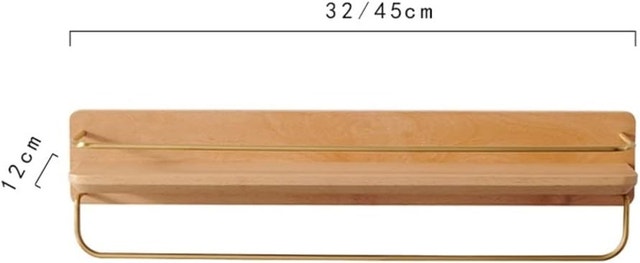 18" Shower Caddy Bathroom Shelf Wall Shelves, Wood and Brass - photo 3