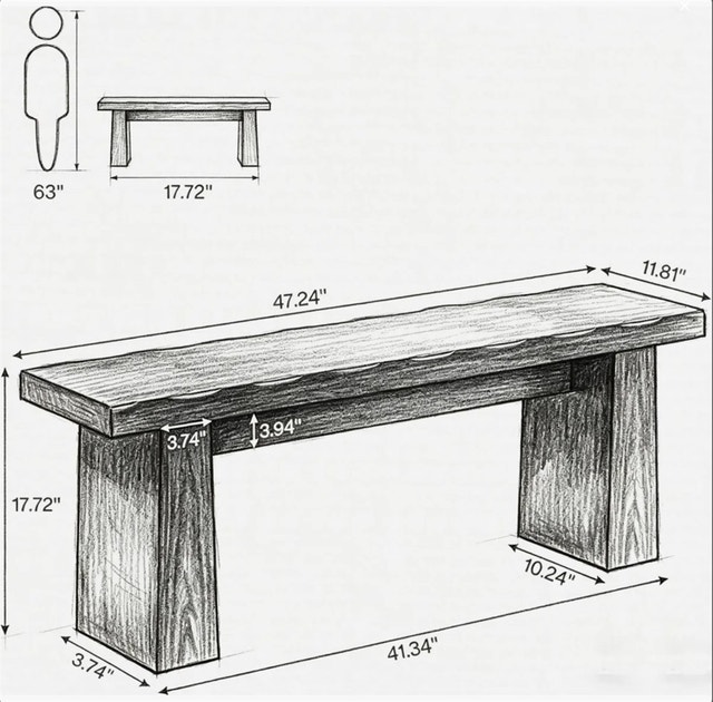 47" Entryway Bench, Wood Dining Bench Indoor, End-of-Bed Bench - photo 2