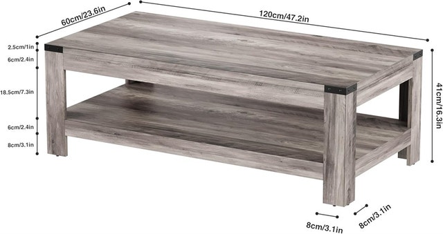 47.2" Farmhouse Coffee Table, Modern Rustic Wooden Center Table - photo 3
