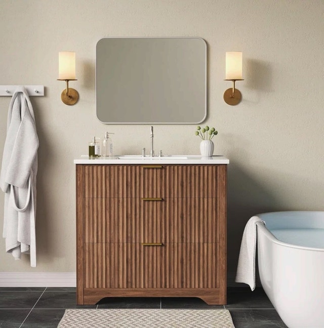 36" Fluted Farmhouse Vanity with Integrated Ceramic Sink