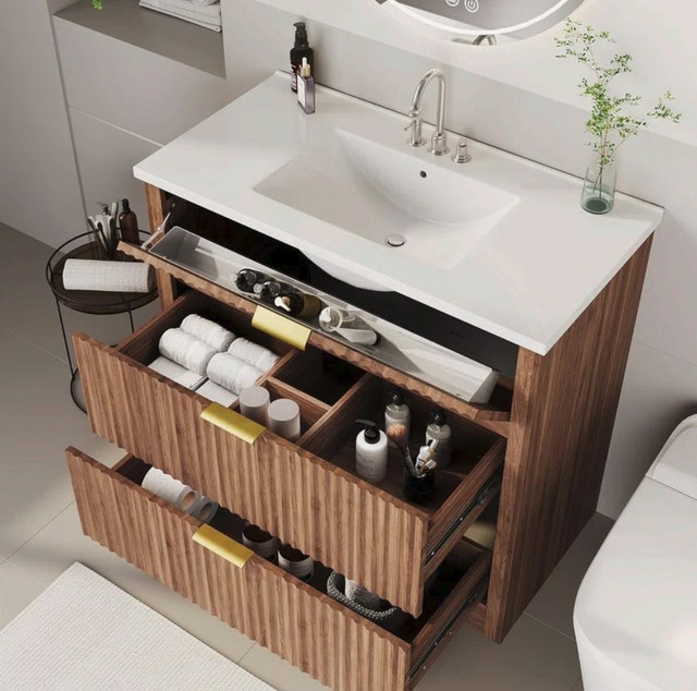 36" Fluted Farmhouse Vanity with Integrated Ceramic Sink - photo 3