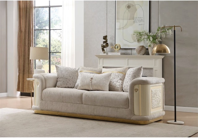 Lynlea Luxe Gold-Accent Textured Sofa in Neutral Tones