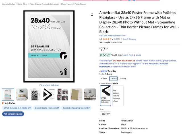 28x40 Poster Frame with Polished Plexiglass