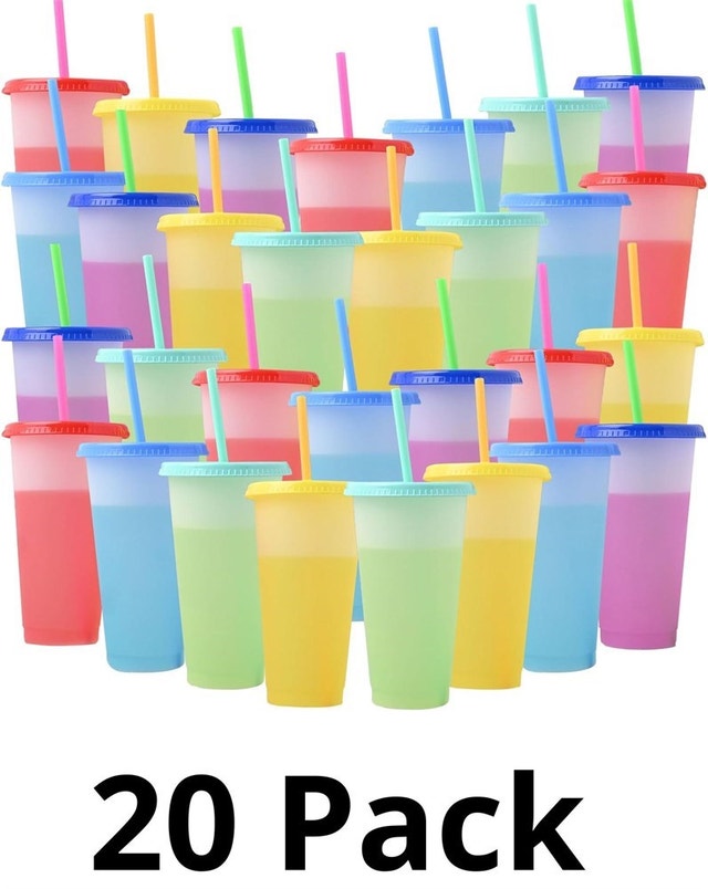 20 Pack 24 Oz Tumbler with Straw and Lid Bulk, Reusable